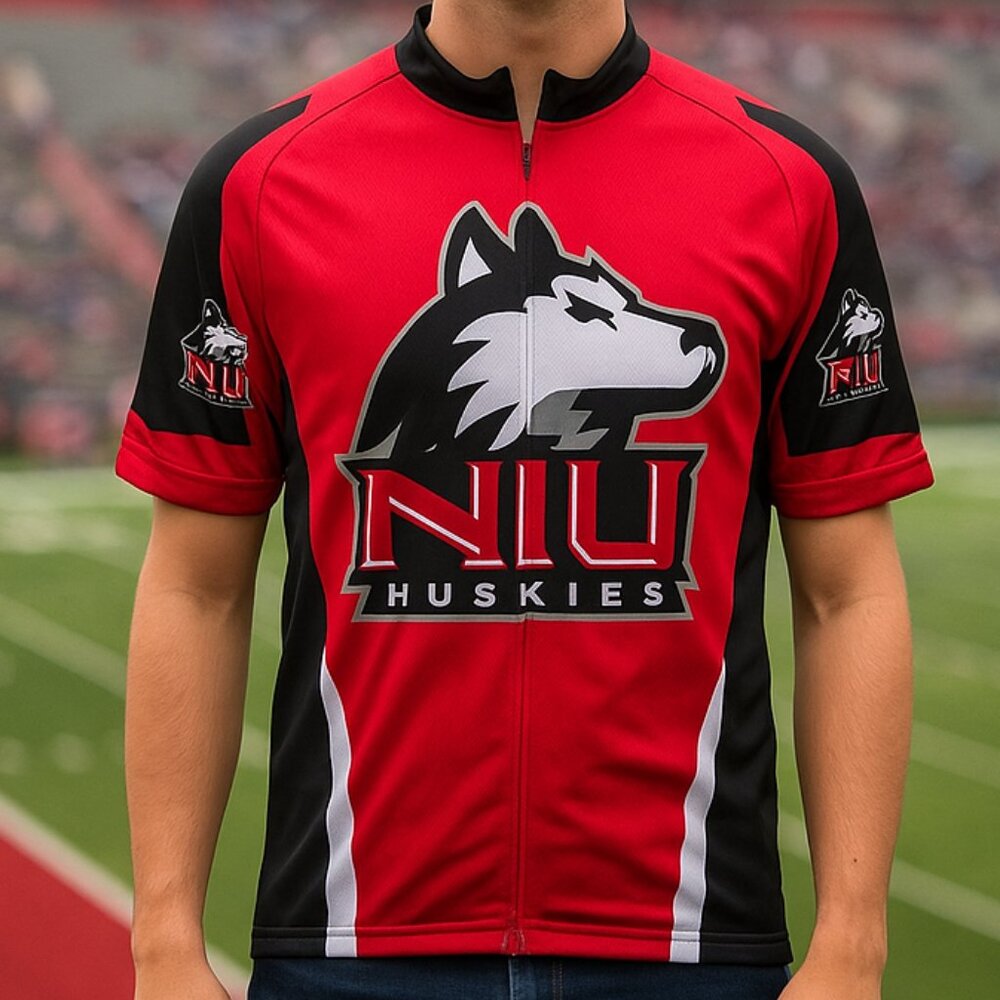 NIU Huskies Red Black Short Sleeve Cycling Jersey‎ Top XX Large